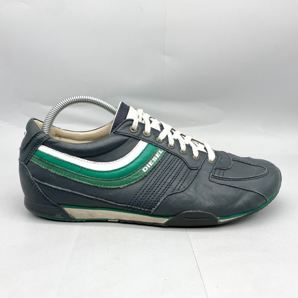 Diesel Parandy Mens 9.5 Blue Green Leather Low Top Sneakers Shoes Y2K Retro